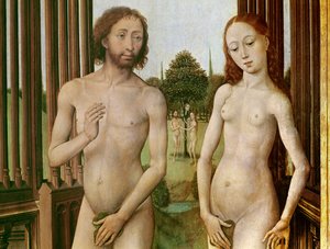 Forløsningens Triptykon, venstre panel: Adam og Eva jaget ud af Paradiset, 1455-59 (olie på træ)